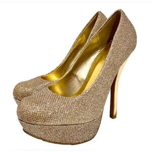 Gold Glitter Platform Stiletto Heels Sparkly Sequin Prom Party Pumps Disco Queen